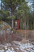 Portacabin in Svartadalen forest, Sweden