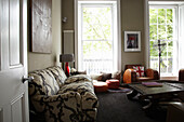 Living room in home of London fashion designer