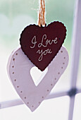 A detail of a love heart decoration with the words I love you