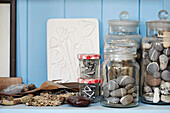 Stones in storage jars with sketch in studio of East Sussex Artist & Sculptor