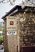 Shop sign for the Prindl Pottery in Cornwall, UK