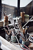 Potters tools in pottery workshop