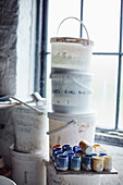 Glazed pots and buckets in the Prindl Pottery Cornwall, UK