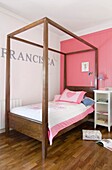 Four poster bed in teenage girl's bedroom, Pillar, Buenos Aires, Argentina