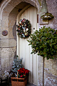 Christmas wreath on doorstep of 1840s Victorian school house conversion