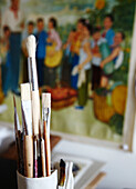 Paint brushes in artist's studio Masterton New Zealand
