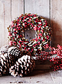 Christmas garland and pine cones