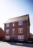 Brick facade exterior of detached house in Newcastle-upon-Tyne England UK