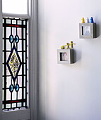 Stained glass front door of London family home UK