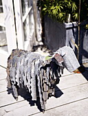 Unusual sheep statue made from salvaged metal in London home UK