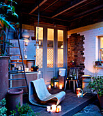 Candlelit porch exterior of London home England UK
