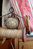 Spool of yarn and ball of thread in Sunderland kitchen Tyne and Wear England UK