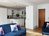 Open plan kitchen and living room in Durham home, England, UK
