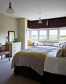 Blanket on double bed with sea view from Northumbrian home, UK