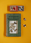 Papierbienen und Honigwaben in Streichholzschachtel und Buch in einem Atelier in Gladestry an der Grenze zu Südwales