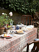 Garden table set for lunch