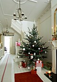 Entrance hall with staircase with christmas tree