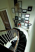 View on staircase with paintings on the wall in modern house