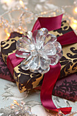 Gift wrapped Christmas present with decorations