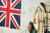 Union Jack and kimono in Suffolk home, England, UK