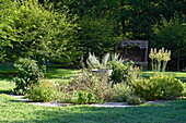 Garden detail of Massachusetts home, New England, USA