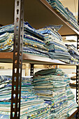 Folded fabrics in Sheffield print studio, Berkshire County, Massachusetts, United States