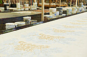 Fabric design and dye pots in Sheffield print studio, Berkshire County, Massachusetts, United States