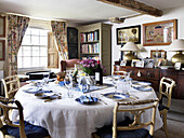 Set dining table in Gloucestershire cottage, England, UK