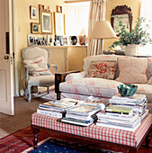 Country style living room with floral fabrics sofa and chair