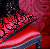 Detail of red and black coordinating home wares