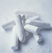 Pile of white chalk on a white background