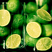 Glass containers full on limes