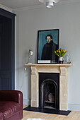 Vintage fireplace with marble surround in Bristol home, England, UK