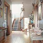 Classical soft blue entrance hall in Regency town house