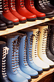 Alternative wellington boots on display in a shop
