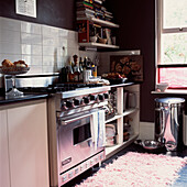 Kitchen with open shelving and cupboards