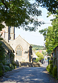 Village church at roadside in Evershot, Dorset, UK