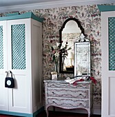 Dressing table and closets in eclectic room