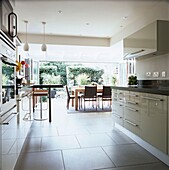 Modern kitchen with dining room