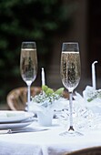 Table setting with champagne flutes