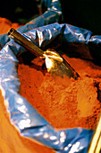 Open sacks of red paprika from Rioja Spain