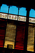 Detail of the shutters on the coloured glass windows of the Mercado Central in Valencia Levante 