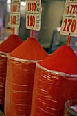 Sacks of red pepper in the market