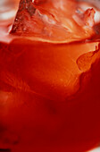 Detail eines eisgekühlten roten Cocktails in einem Glasgetränk mit Eis
