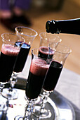Bubbly red shiraz wine in glasses