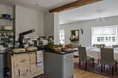 Open plan kitchen diner in East Barsham cottage  Norfolk  England  UK