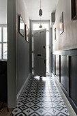 Tiled floor and open front door in terraced house in Whitstable   Kent  England  UK
