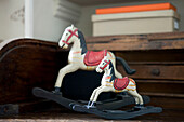 Pair of rocking horses on desk in Brighton home, East Sussex, England, UK