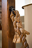 Rope banister in Amberley cottage West Sussex UK