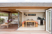 Summer room and kitchen extension with Balau hard wood flooring in West Sussex beach house renovation UK